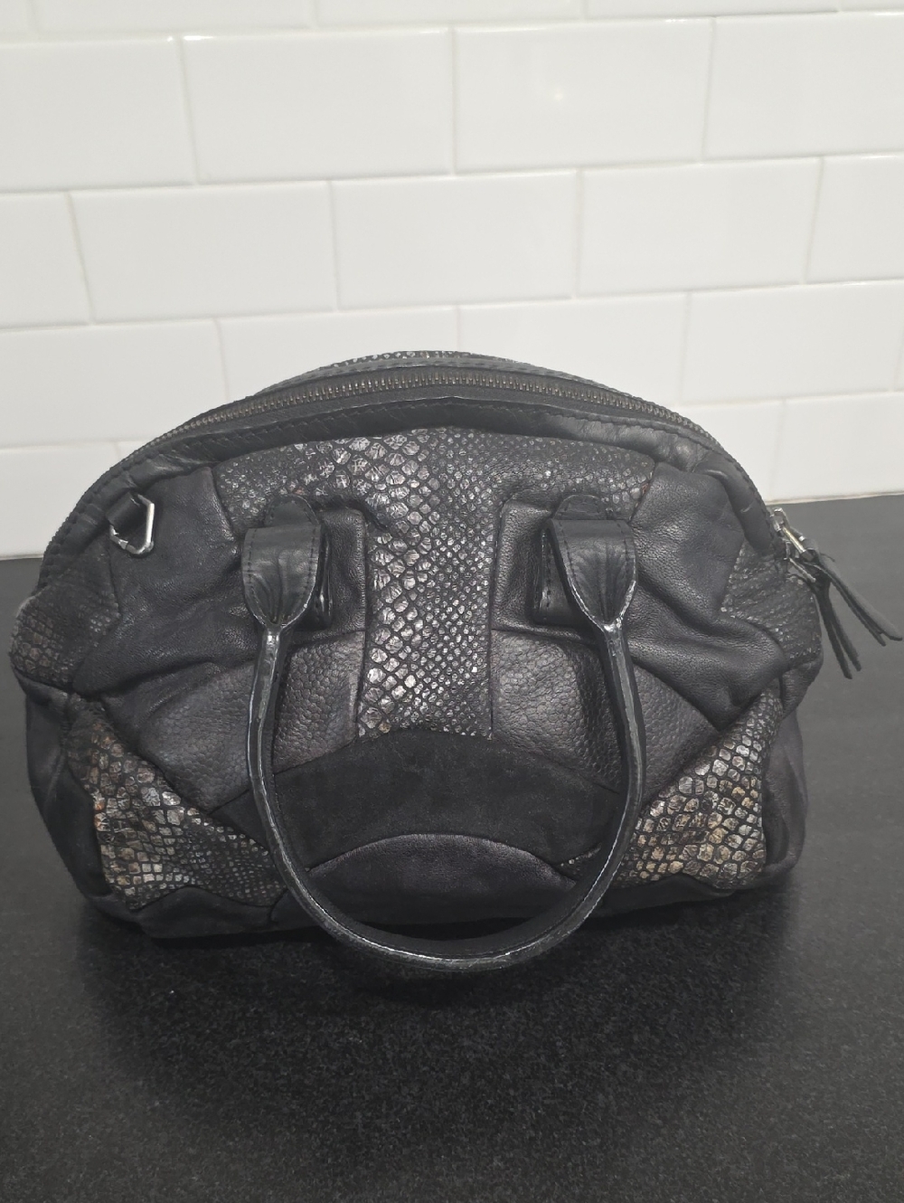 Liebeskind Black Mixed-Texture Leather Satchel - Picture 5 of 8